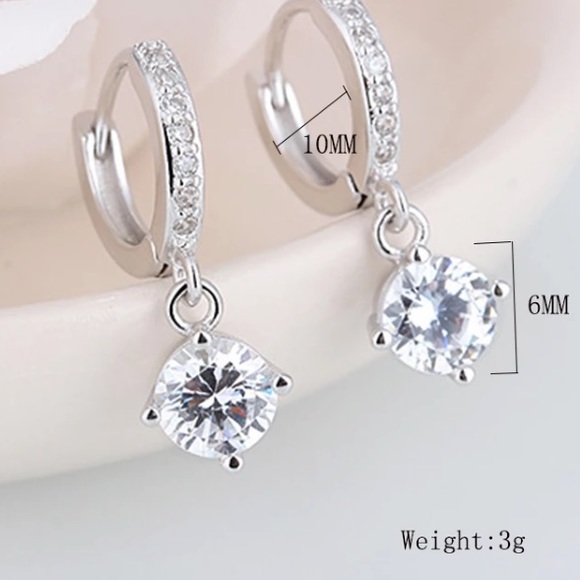 925 Silver Zircon Diamond Earrings - Picture 16 of 16